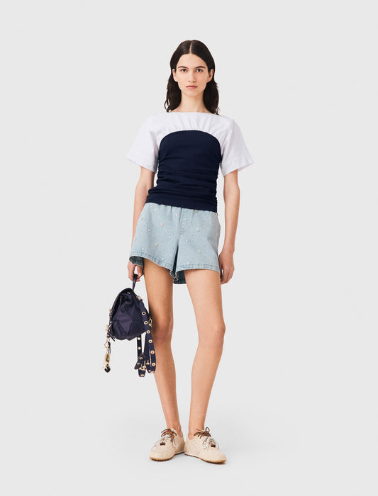 Pleated jersey top White/Navy