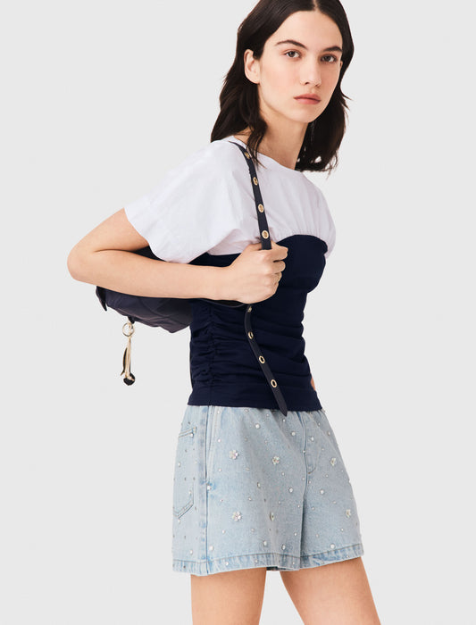 Pleated jersey top White/Navy