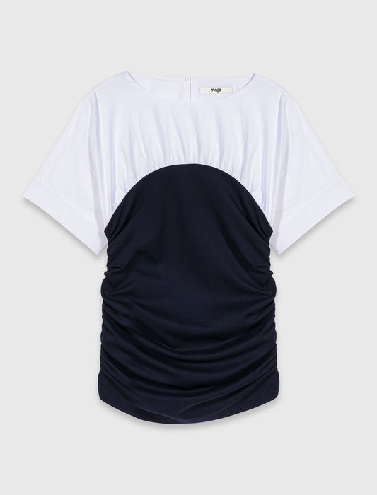 Pleated jersey top White/Navy