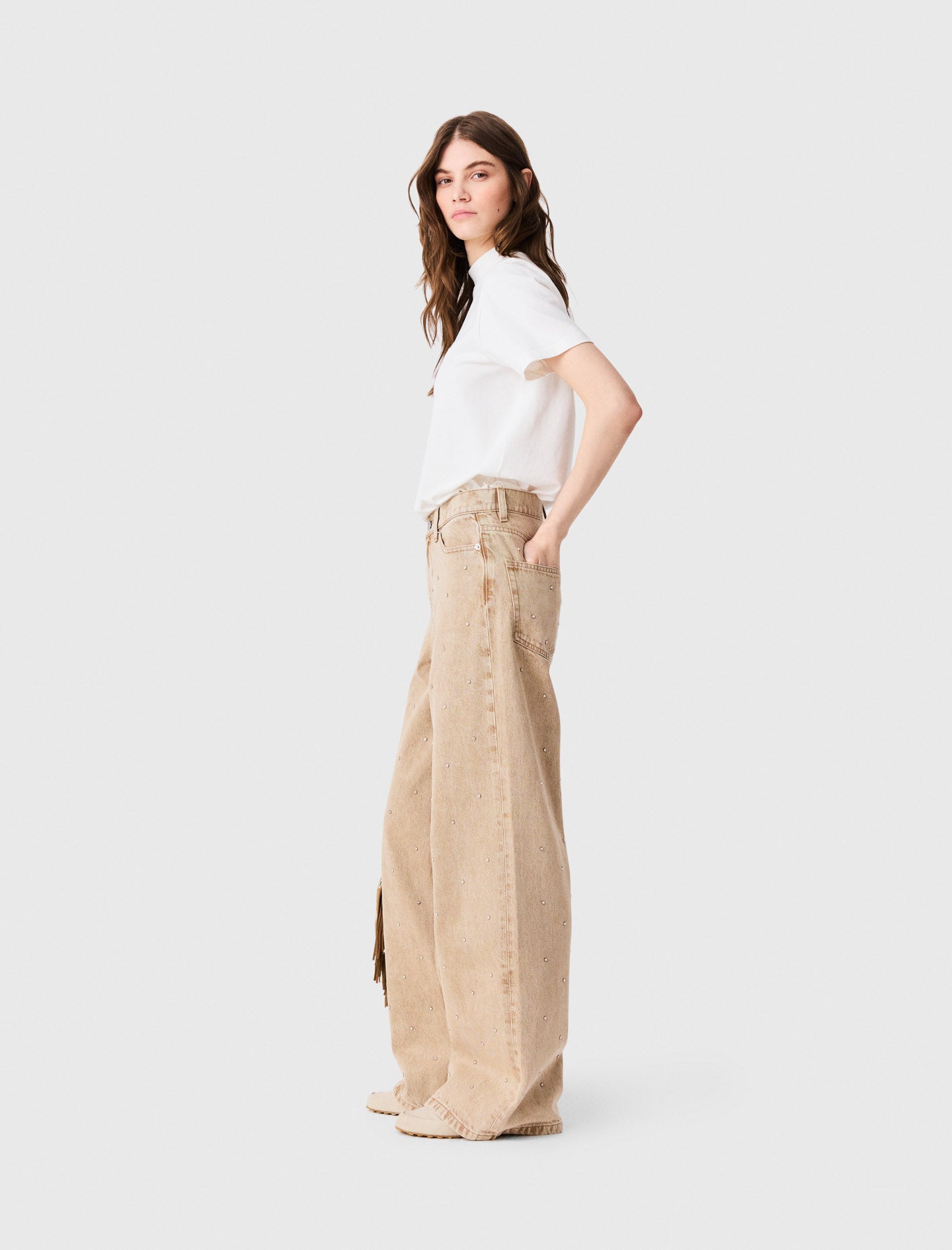 Crew neck T-shirt with back zip White