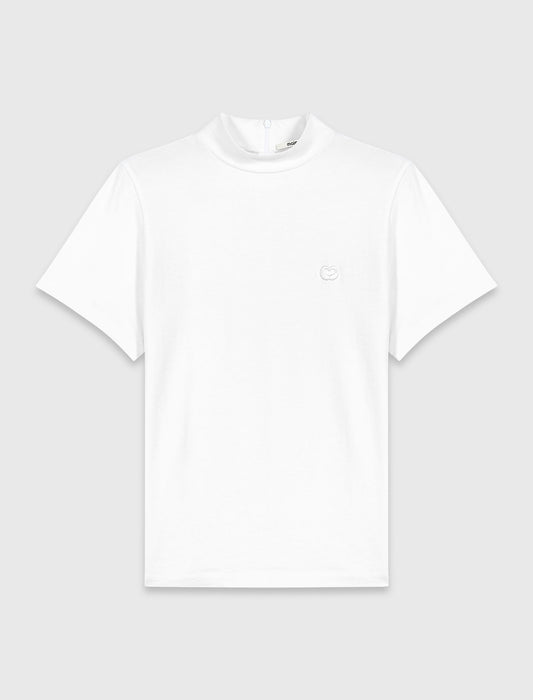 Crew neck T-shirt with back zip White