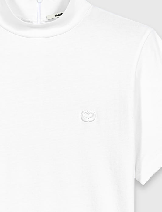Crew neck T-shirt with back zip White