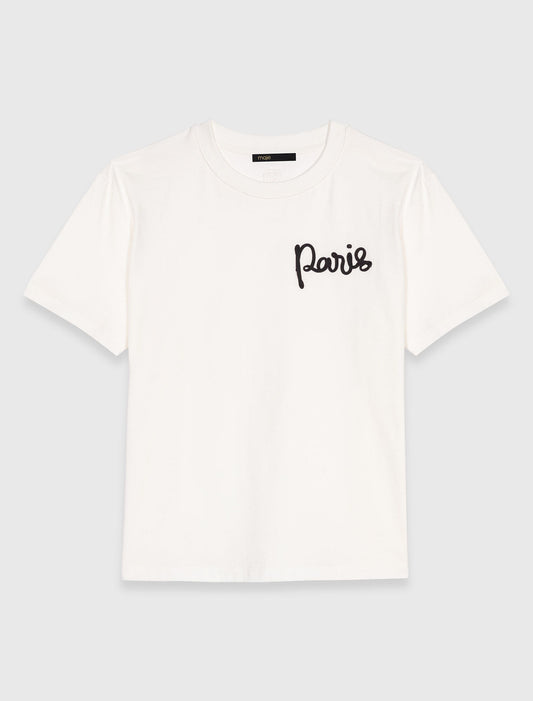 T-shirt with embroidered Paris logo White