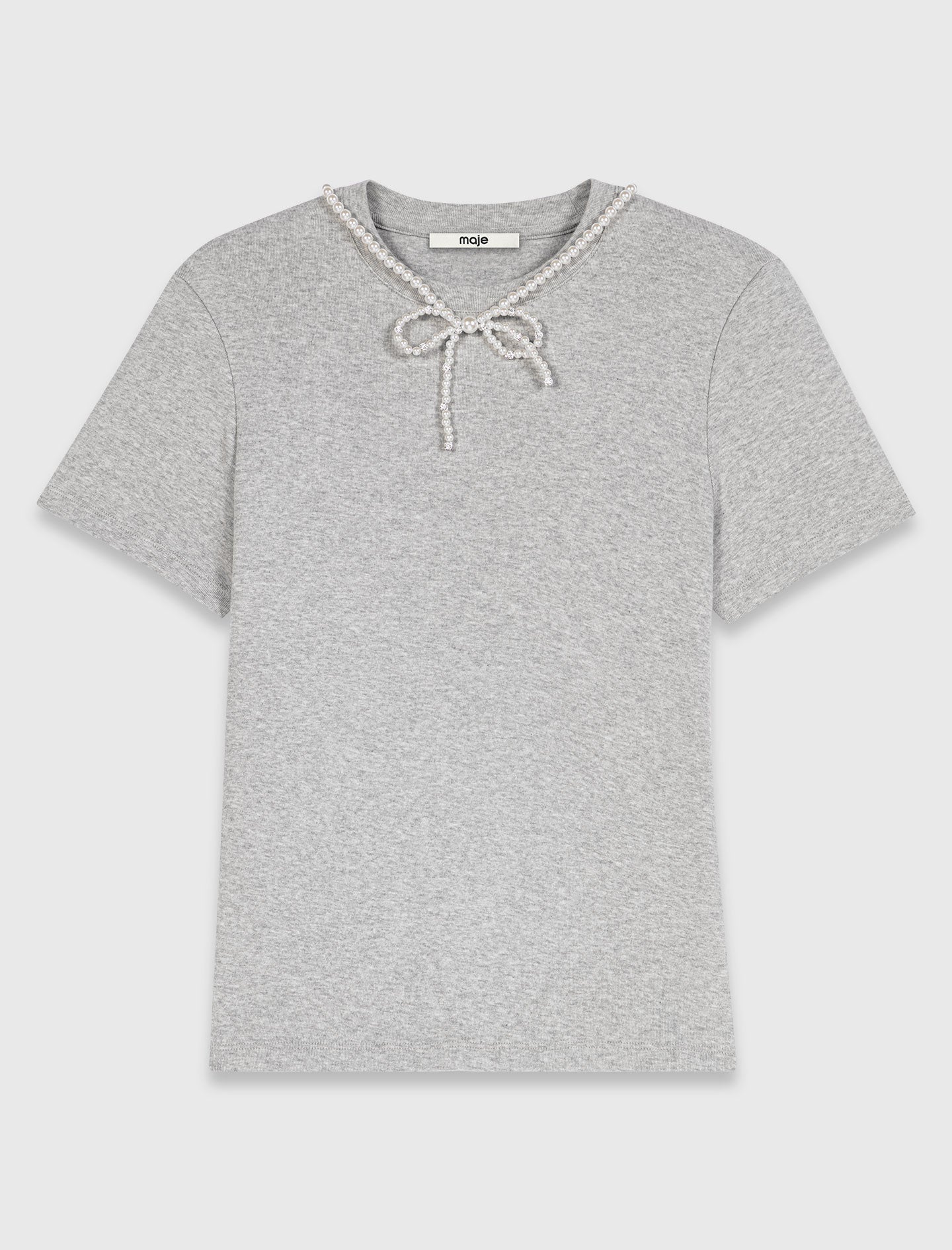 Removable beaded collar T-shirt Light Grey