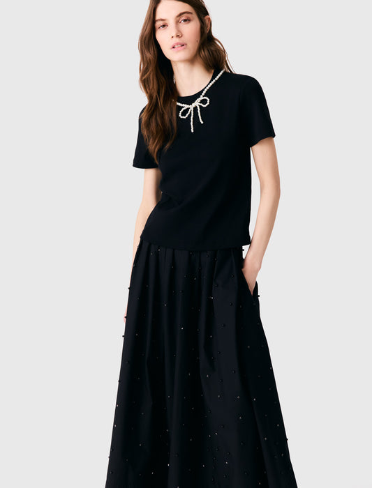 Detachable beaded collar T-shirt Black
