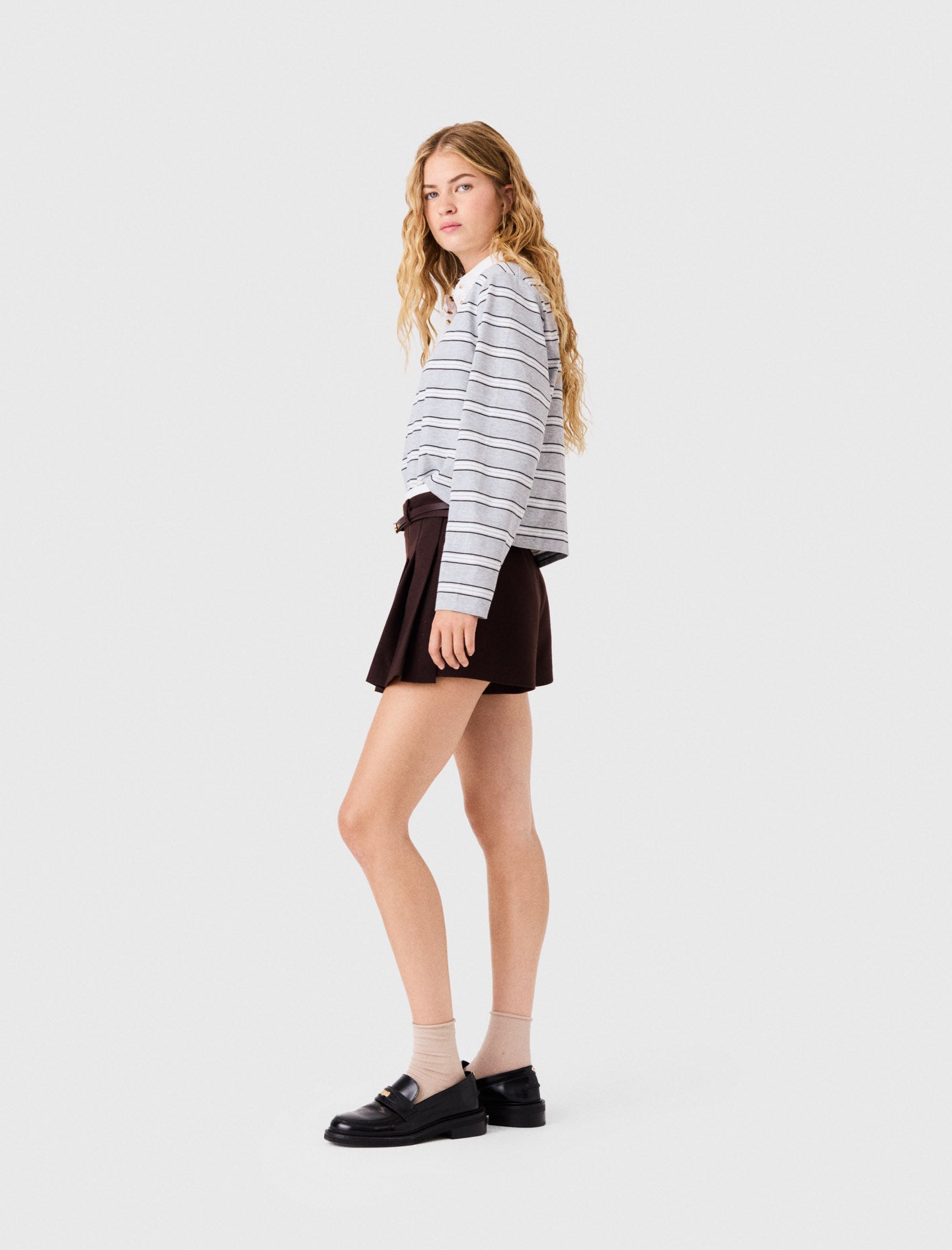 T-shirt with embroidered polo collar Light Grey