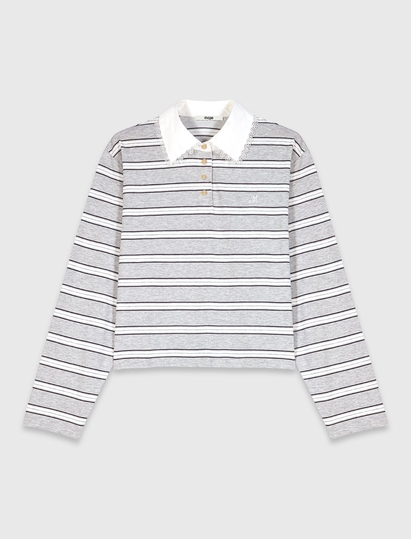 T-shirt with embroidered polo collar Light Grey