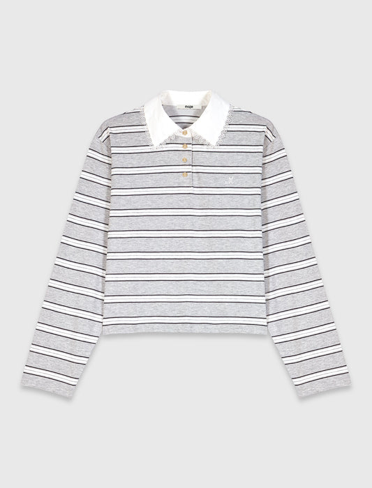 T-shirt with embroidered polo collar Light Grey