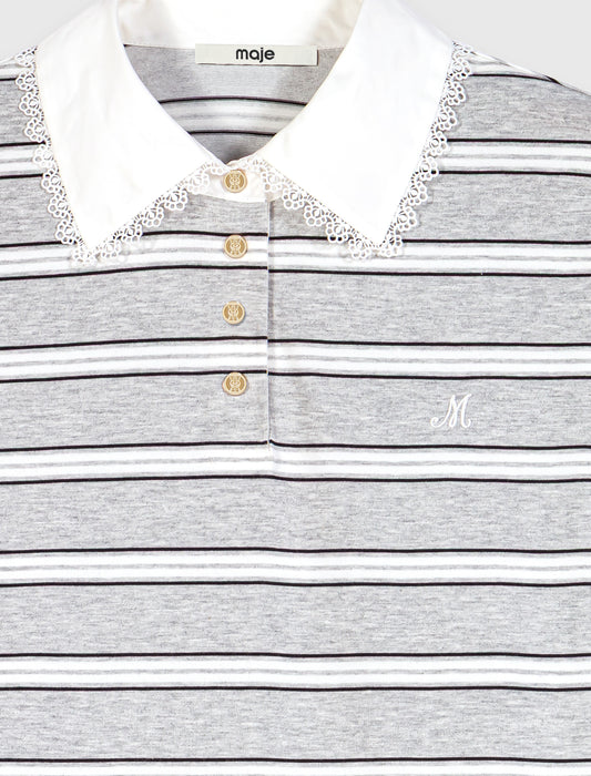 T-shirt with embroidered polo collar Light Grey