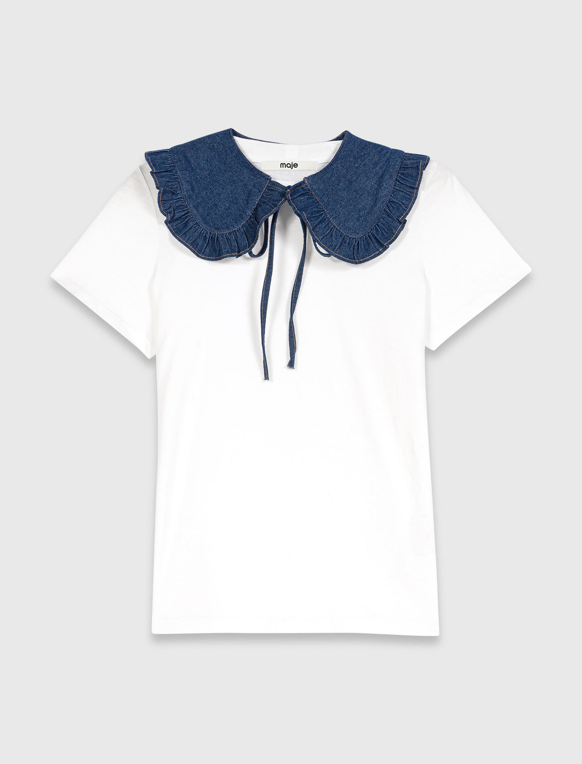 T-shirt with denim collar White