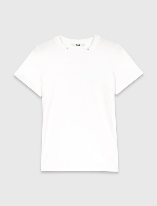 T-shirt with denim collar White