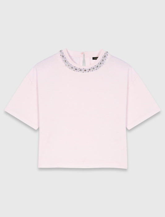 Jewellery neck T-shirt PINK