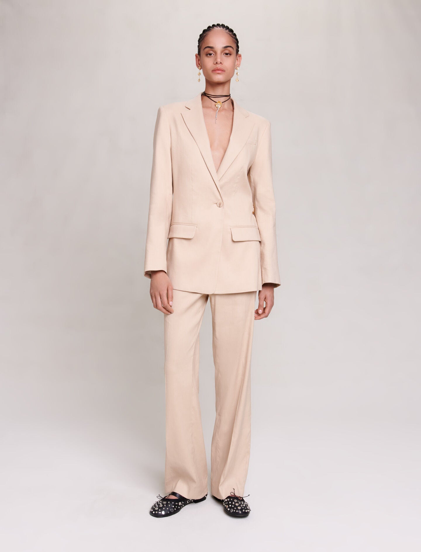 Beige-featured-linen blend blazer