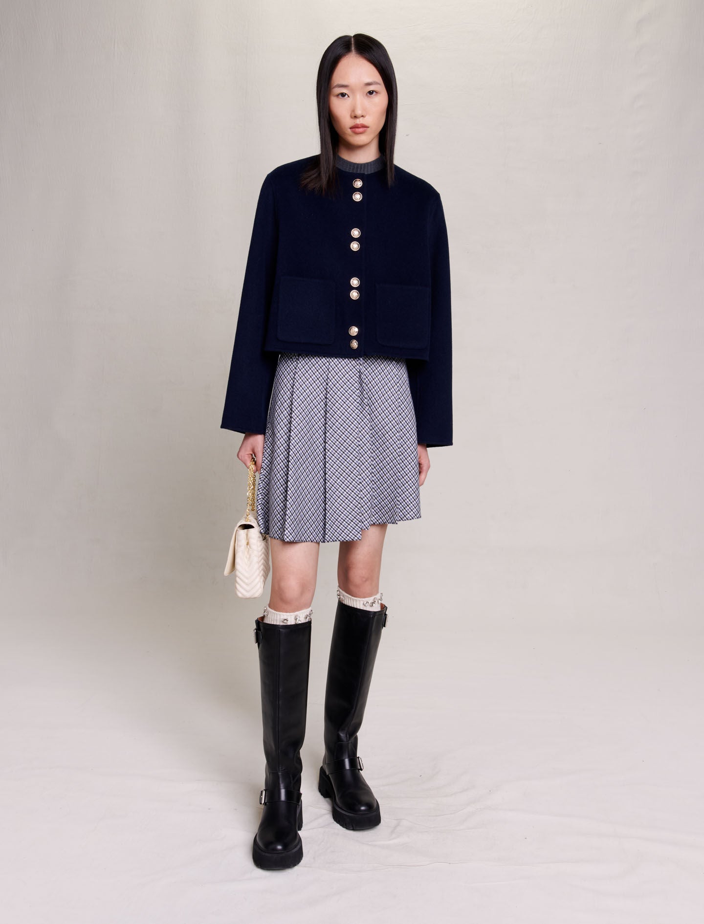 Shop Navy Cropped Jacket for Women Online in Dubai & UAE Maje.ae