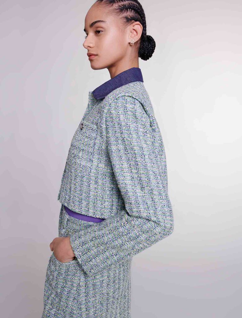Multi-Coloured-Contrast tweed cropped jacket