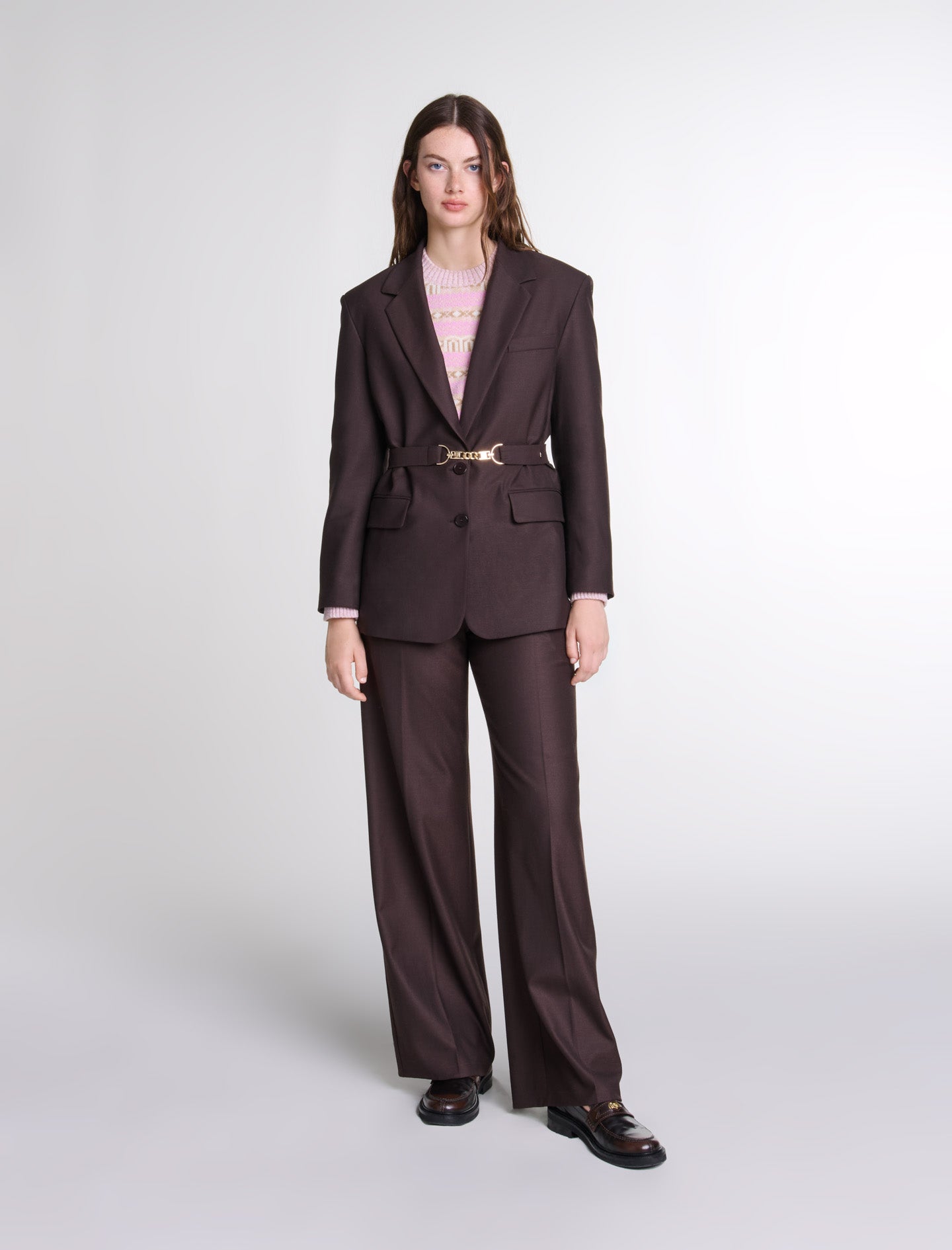 Brown featured Belted suit jacket