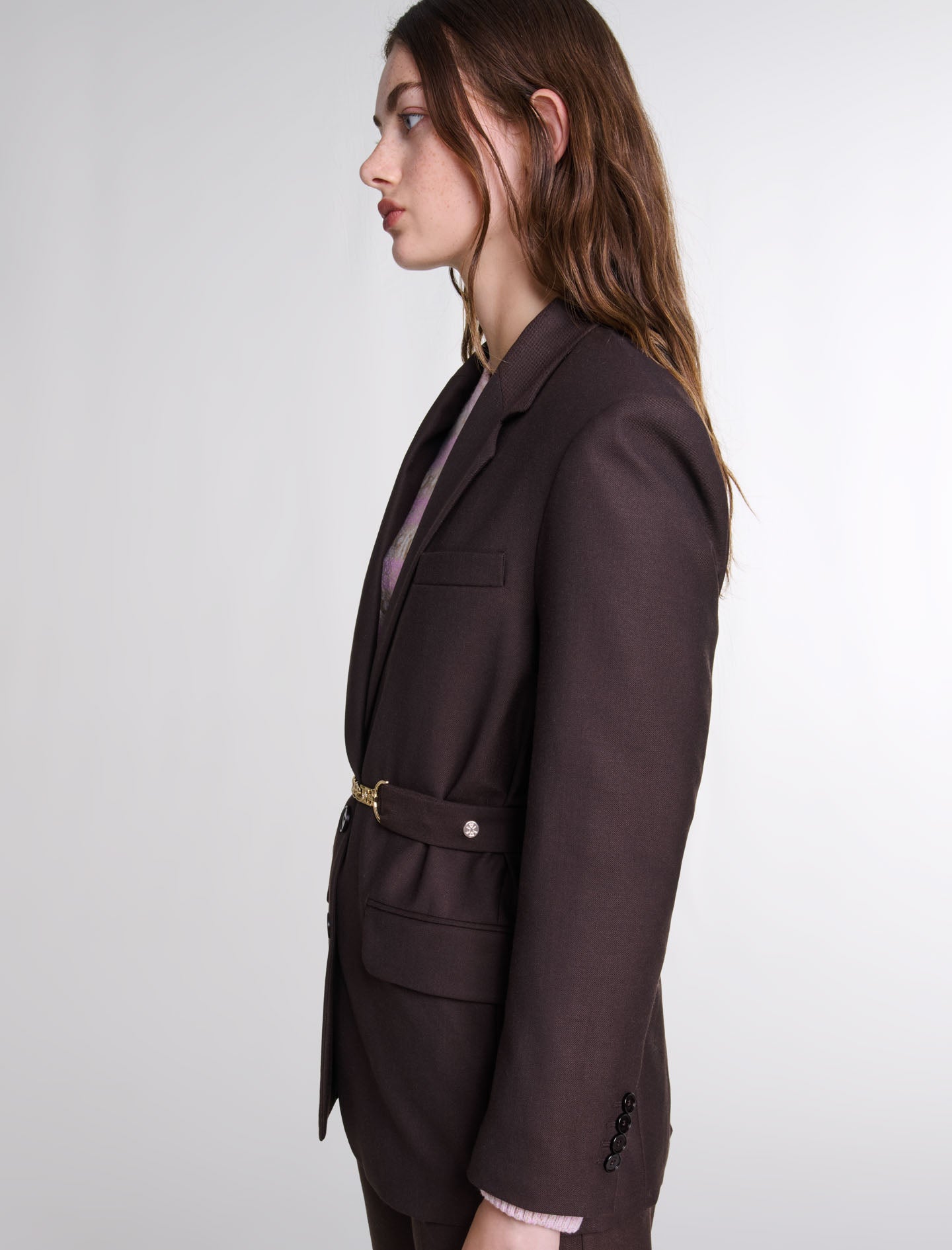 Brown   Belted suit jacket