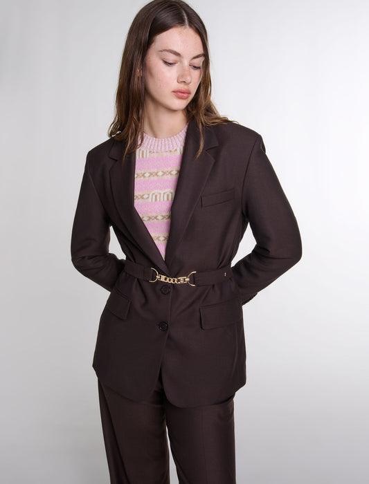 Brown   Belted suit jacket
