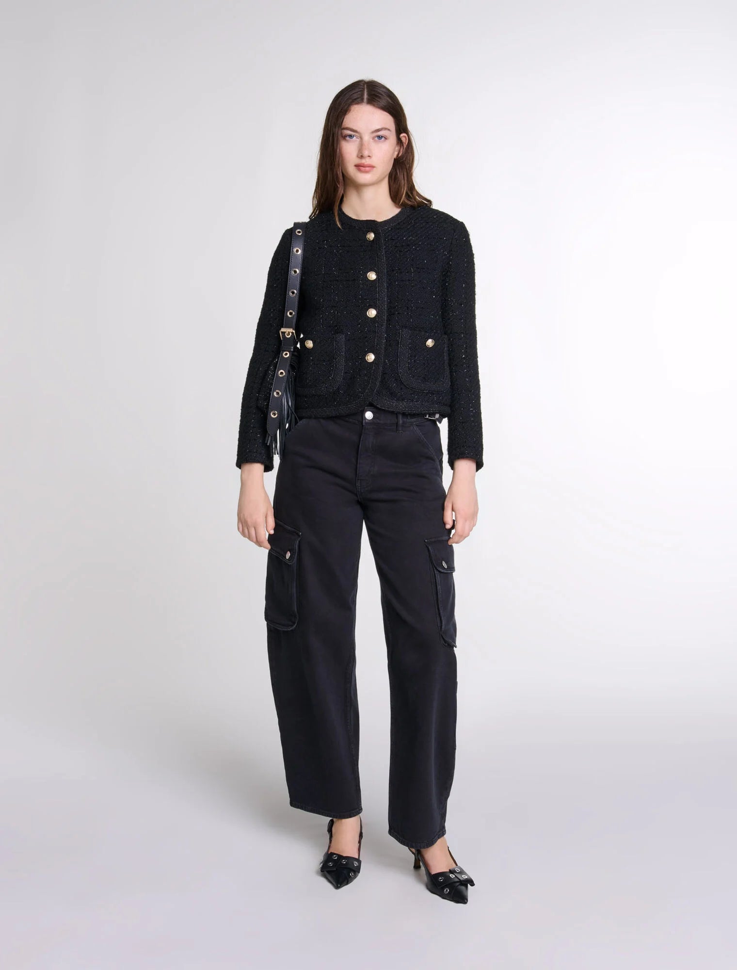 Black featured-Short tweed jacket