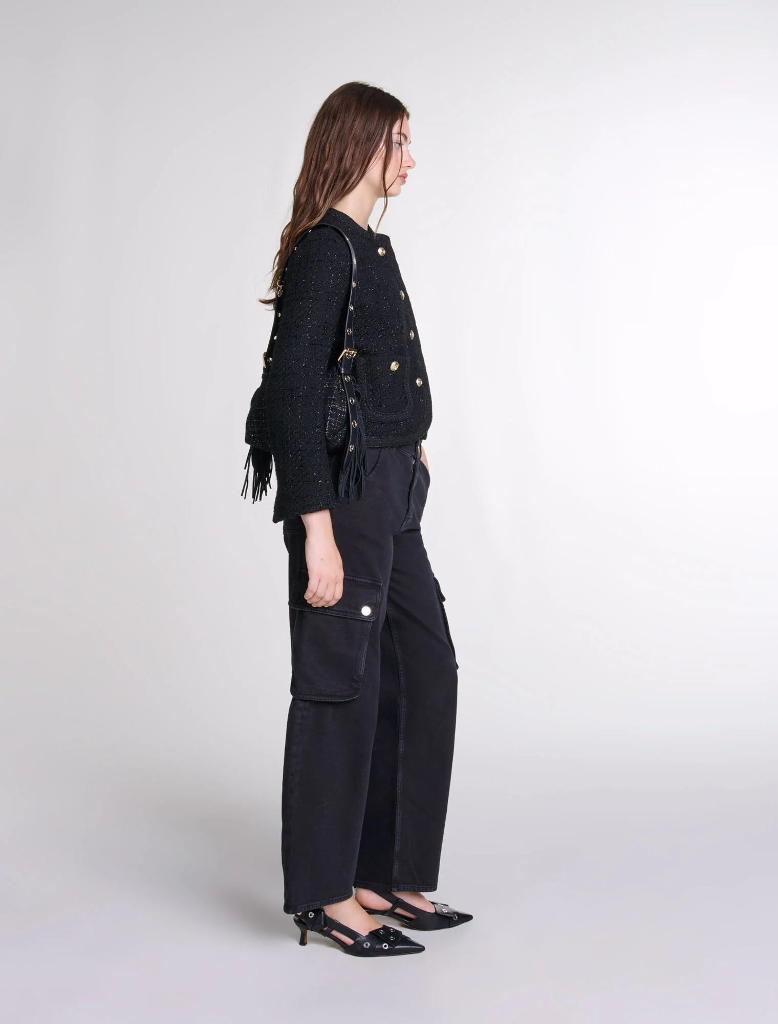 Black  -Short tweed jacket