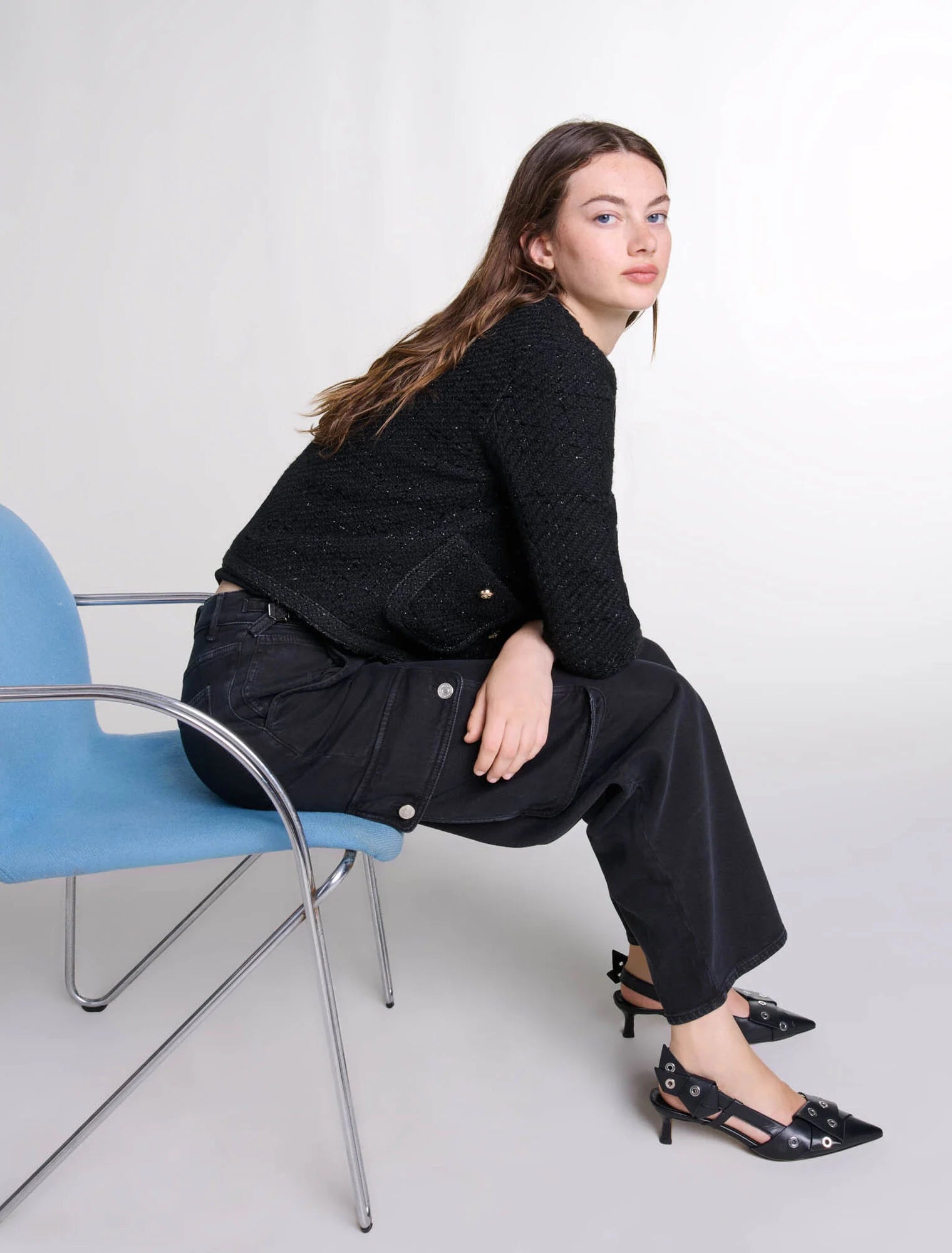Black  -Short tweed jacket