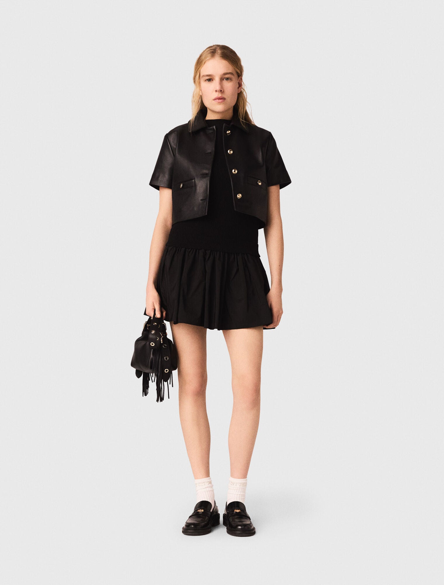 Cropped leather jacket Black