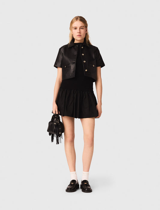 Cropped leather jacket Black