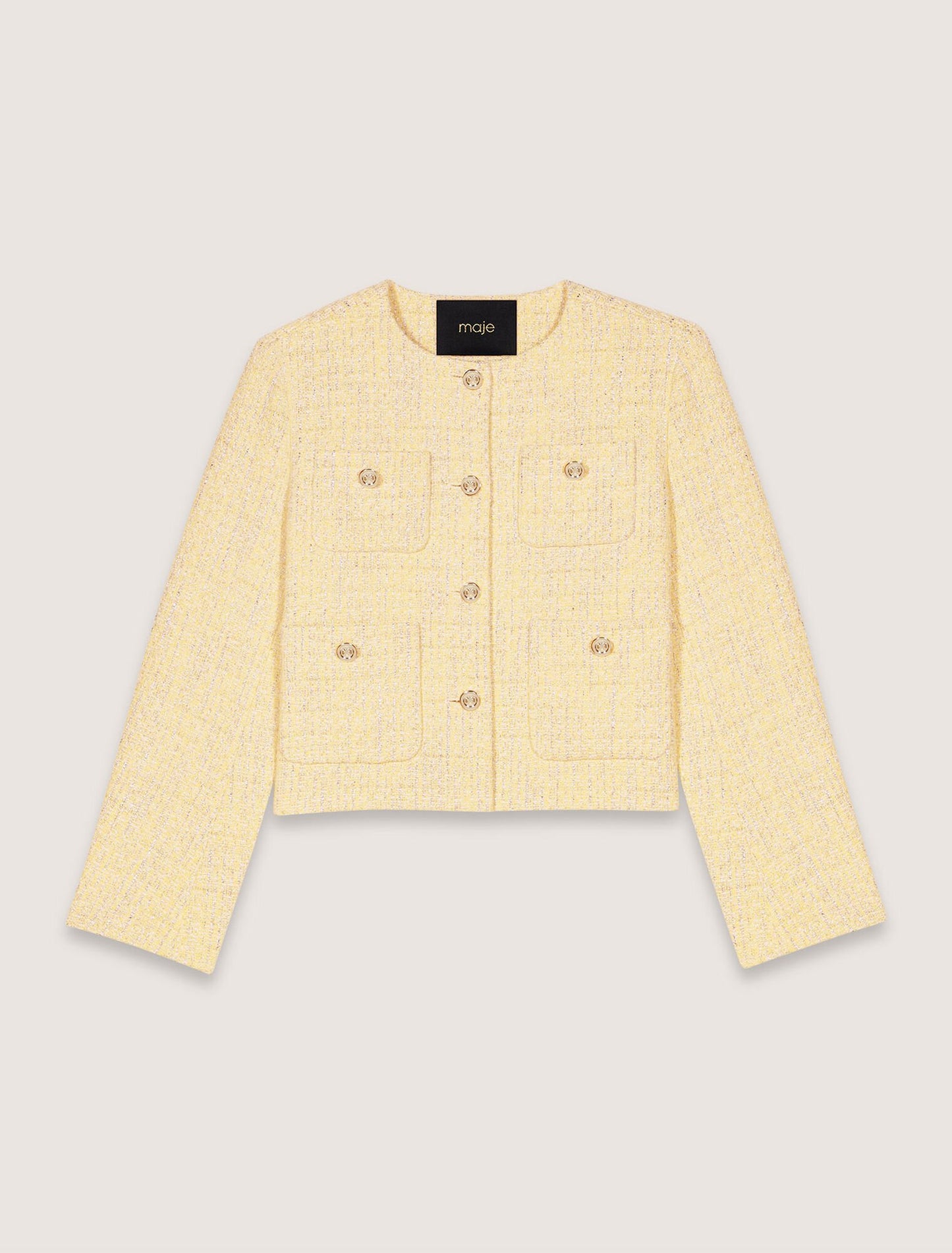 Yellow-Short tweed and lurex jacket
