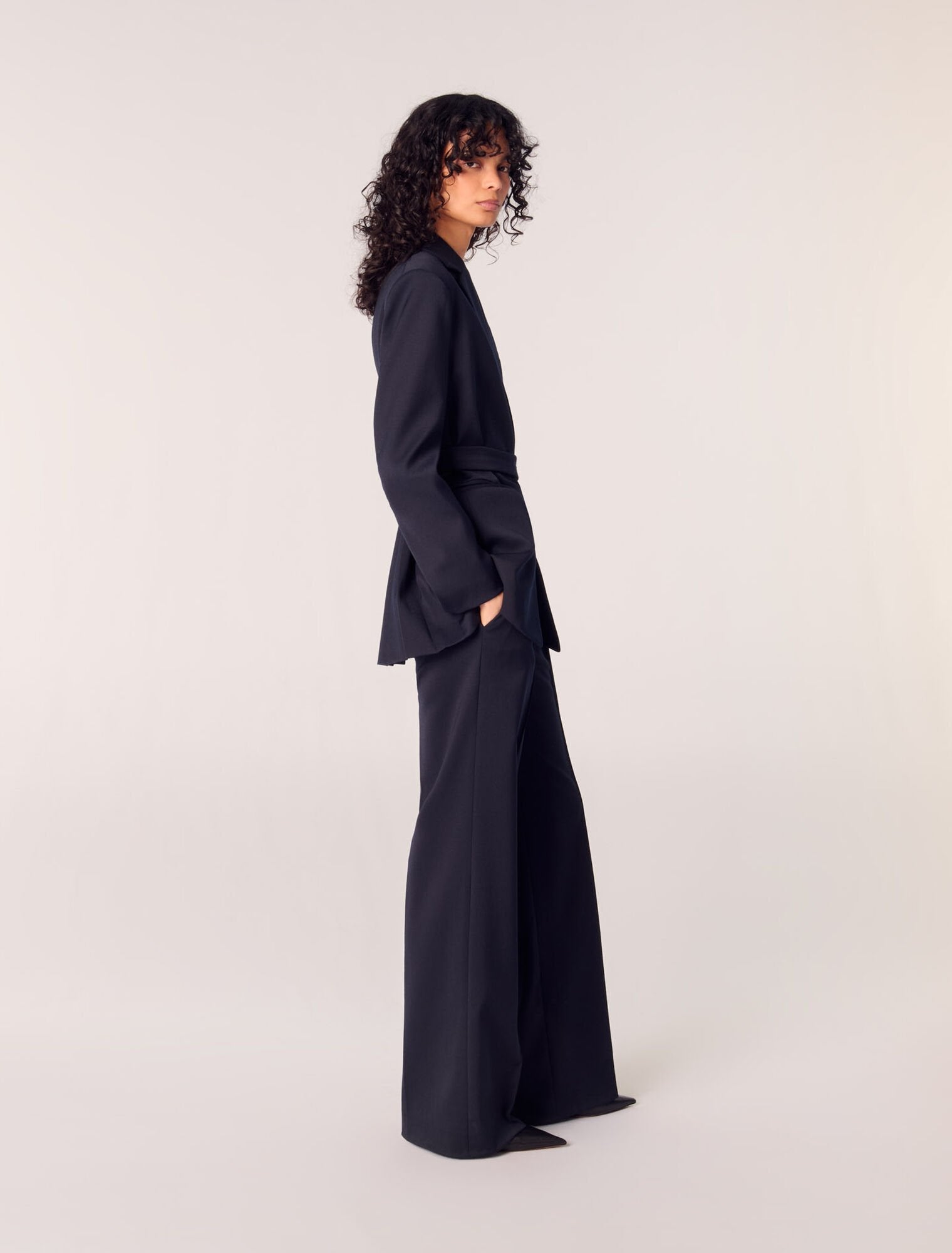 Navy-Suit jacket with pleated back