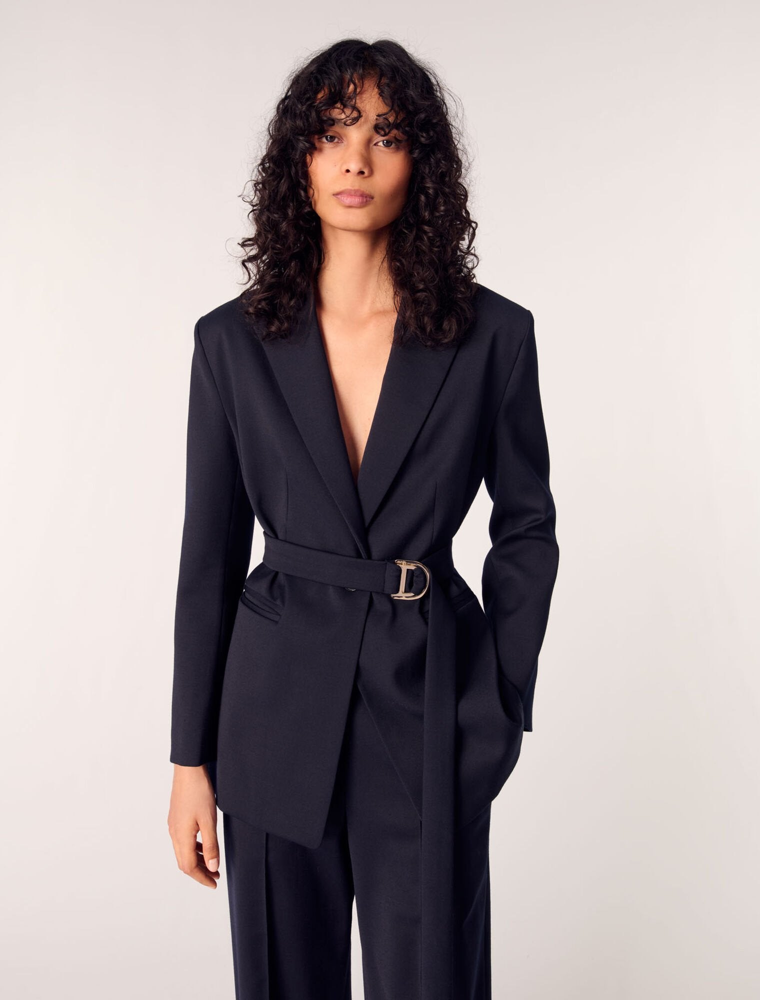 Navy-Suit jacket with pleated back