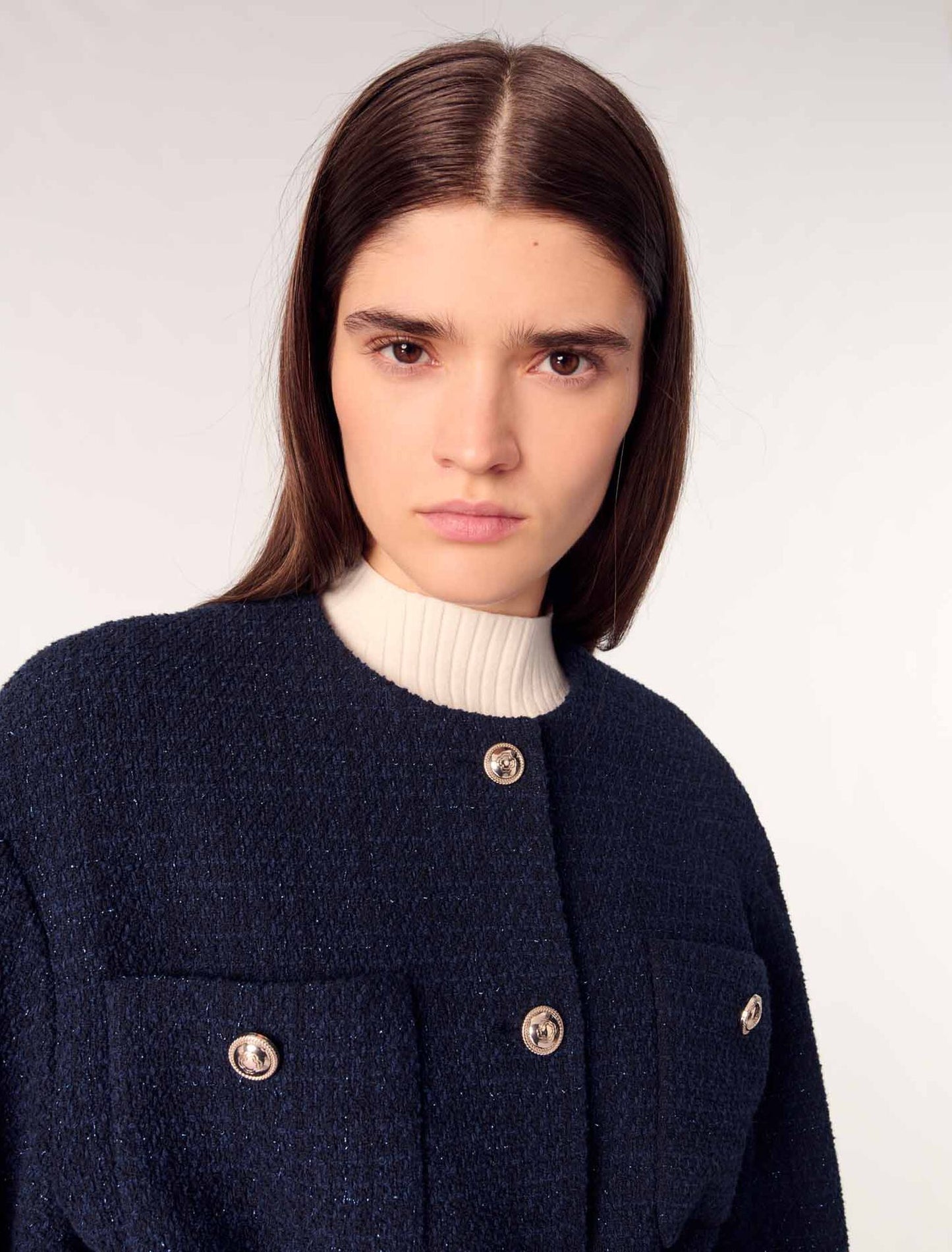 Navy-4-pocket tweed jacket 