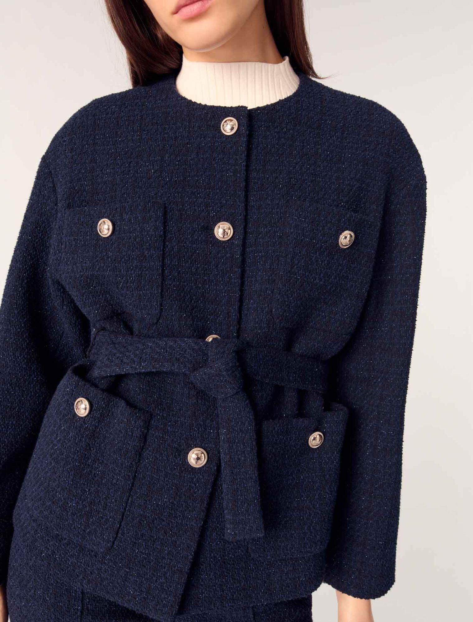 Navy-4-pocket tweed jacket 