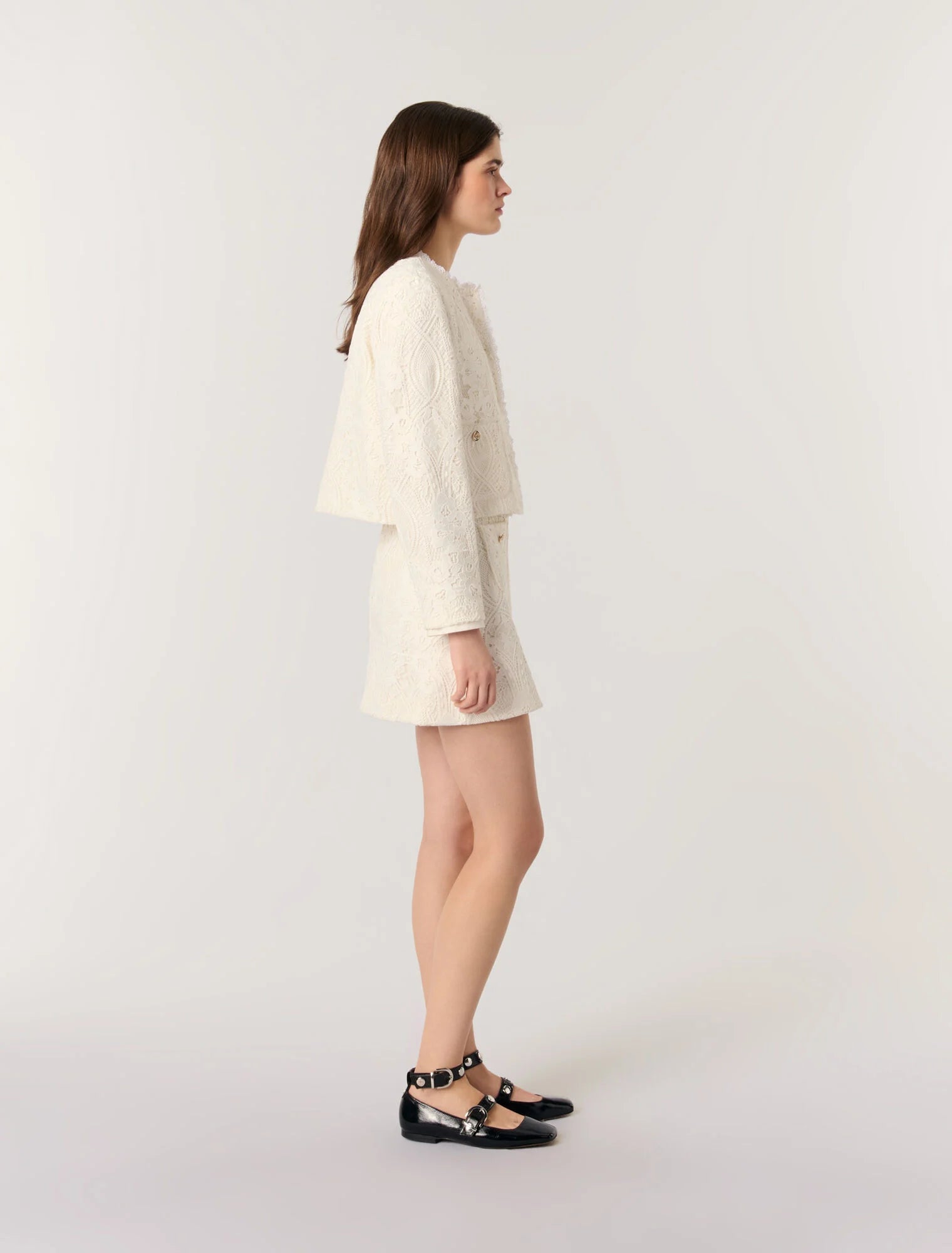 Ecru-Short guipure jacket