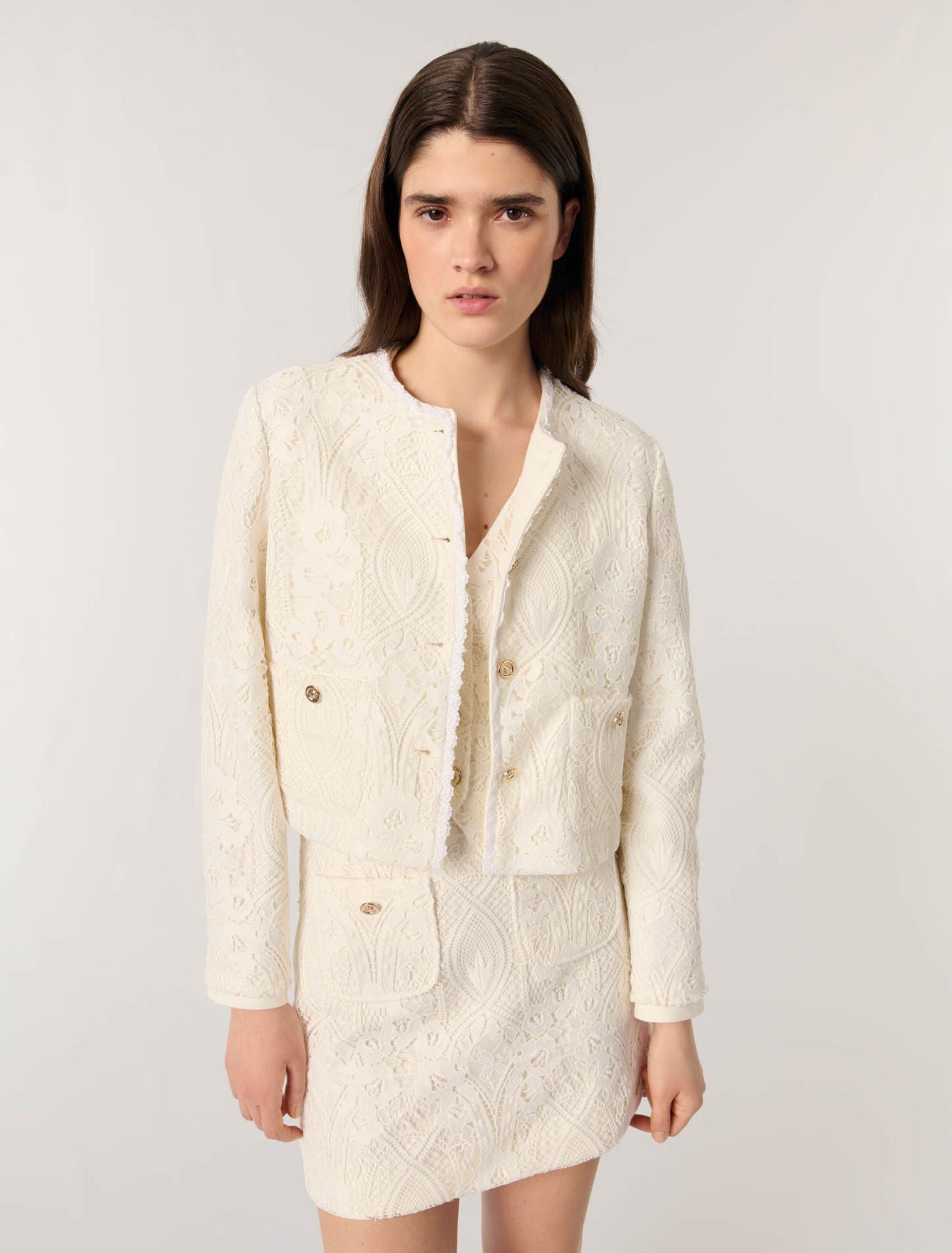 Ecru-Short guipure jacket