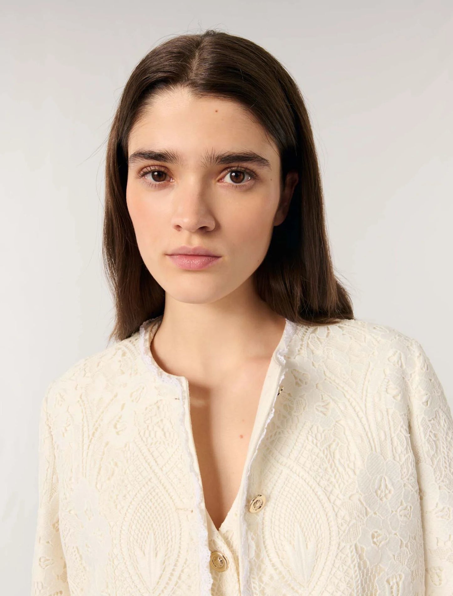 Ecru-Short guipure jacket