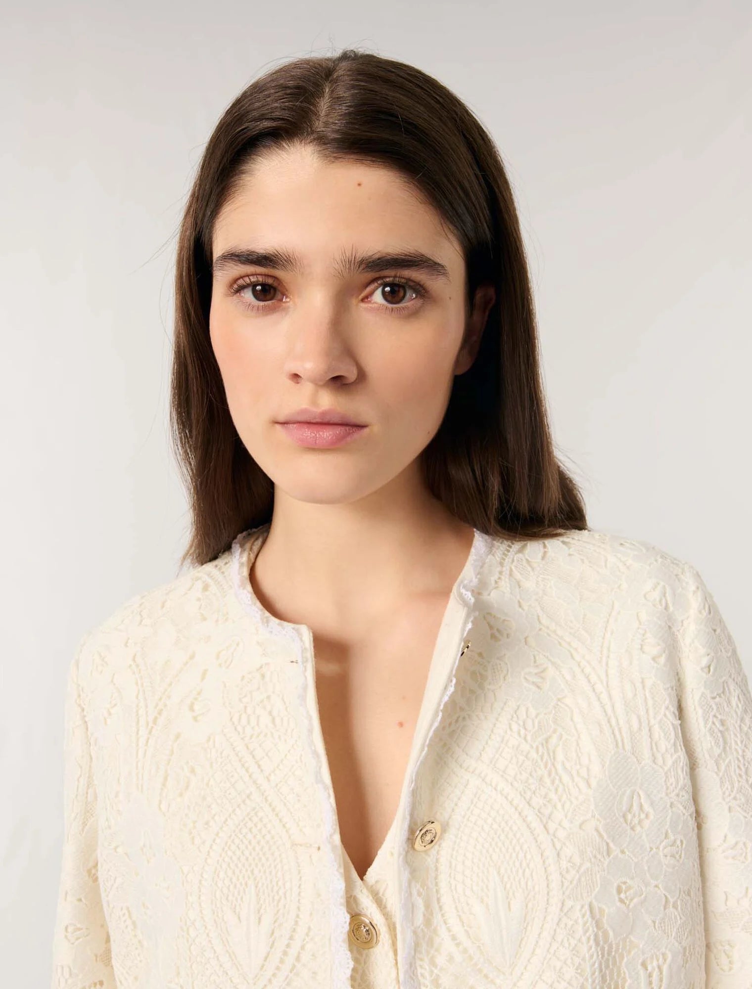 Ecru-Short guipure jacket
