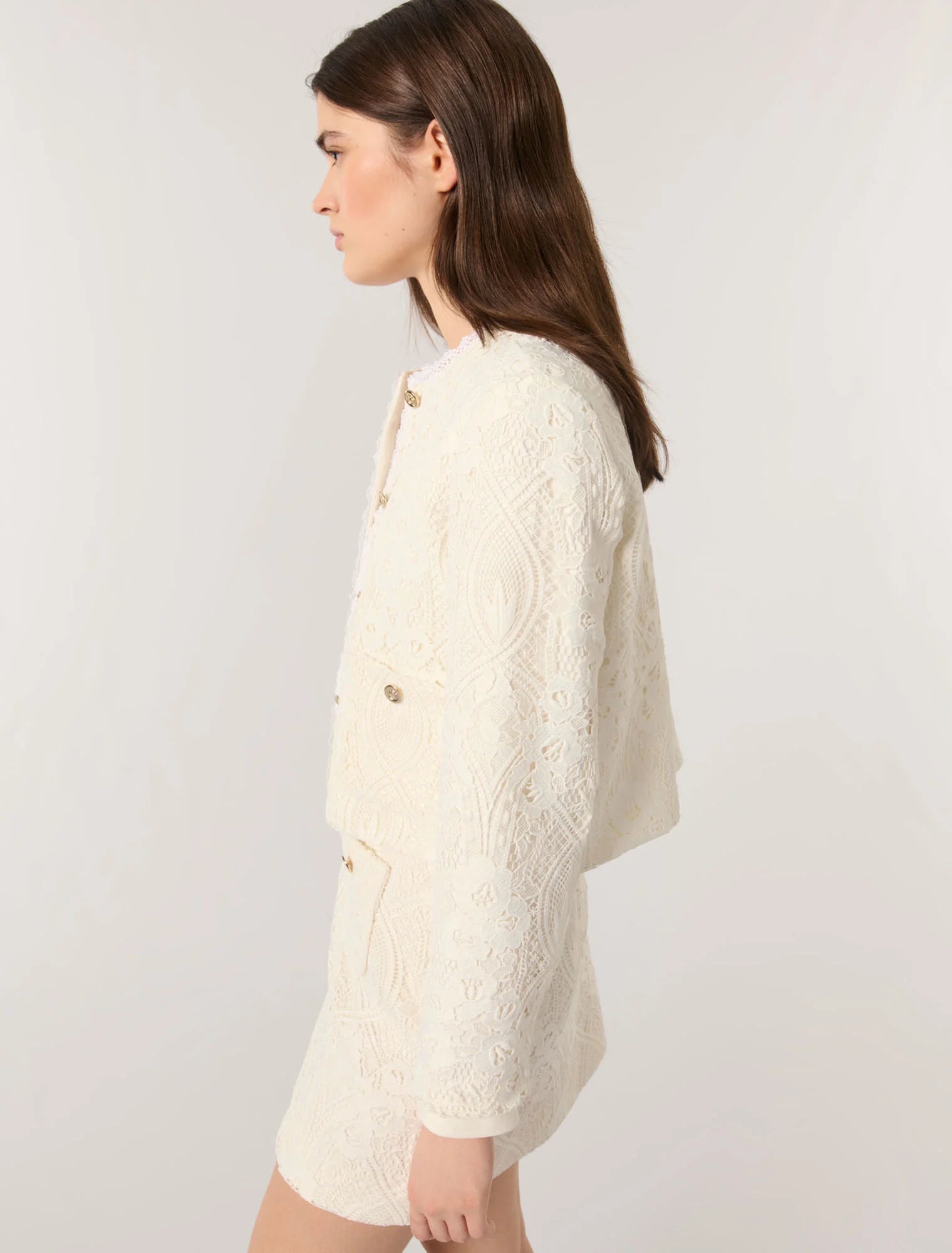 Ecru-Short guipure jacket