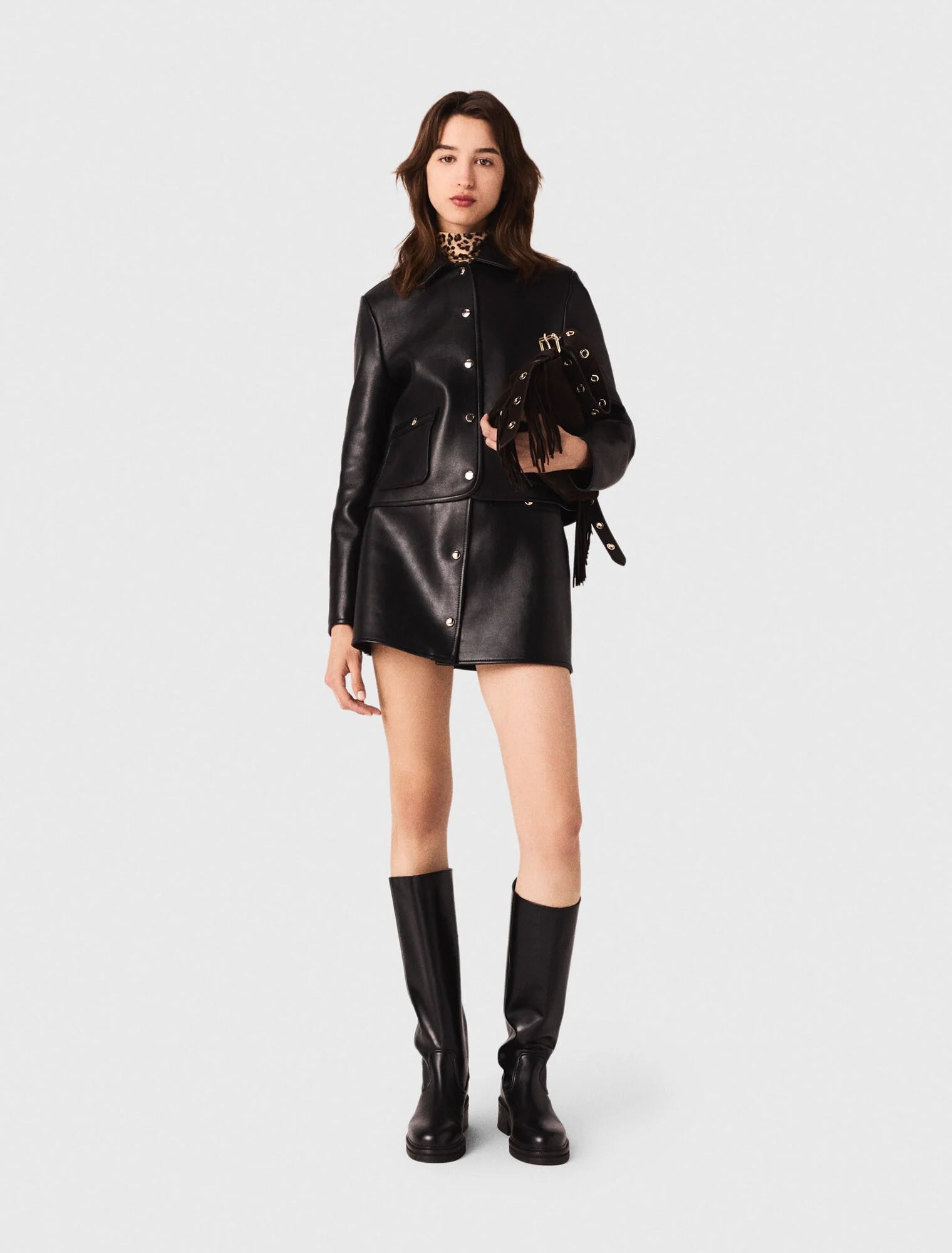 Cropped leather jacket Black