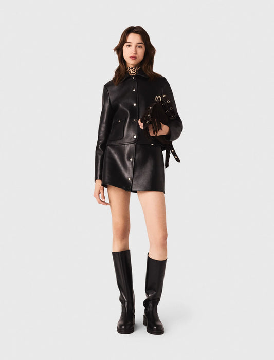 Cropped leather jacket Black