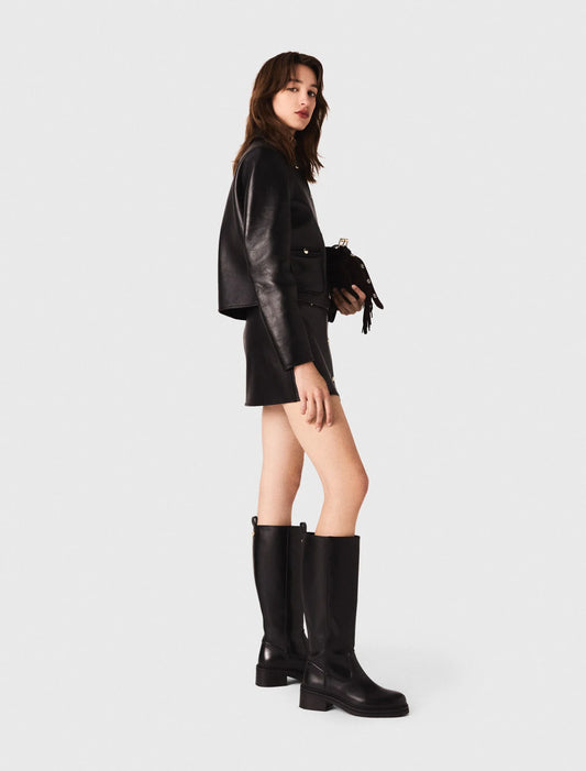 Cropped leather jacket Black