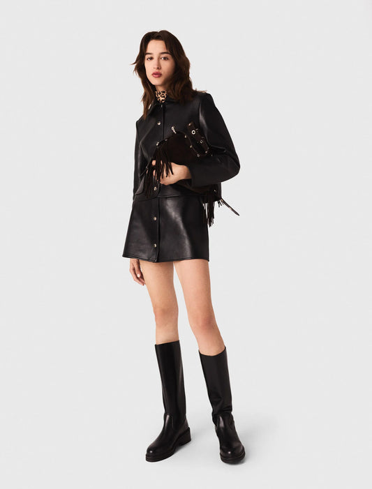 Cropped leather jacket Black