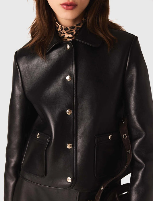Cropped leather jacket Black