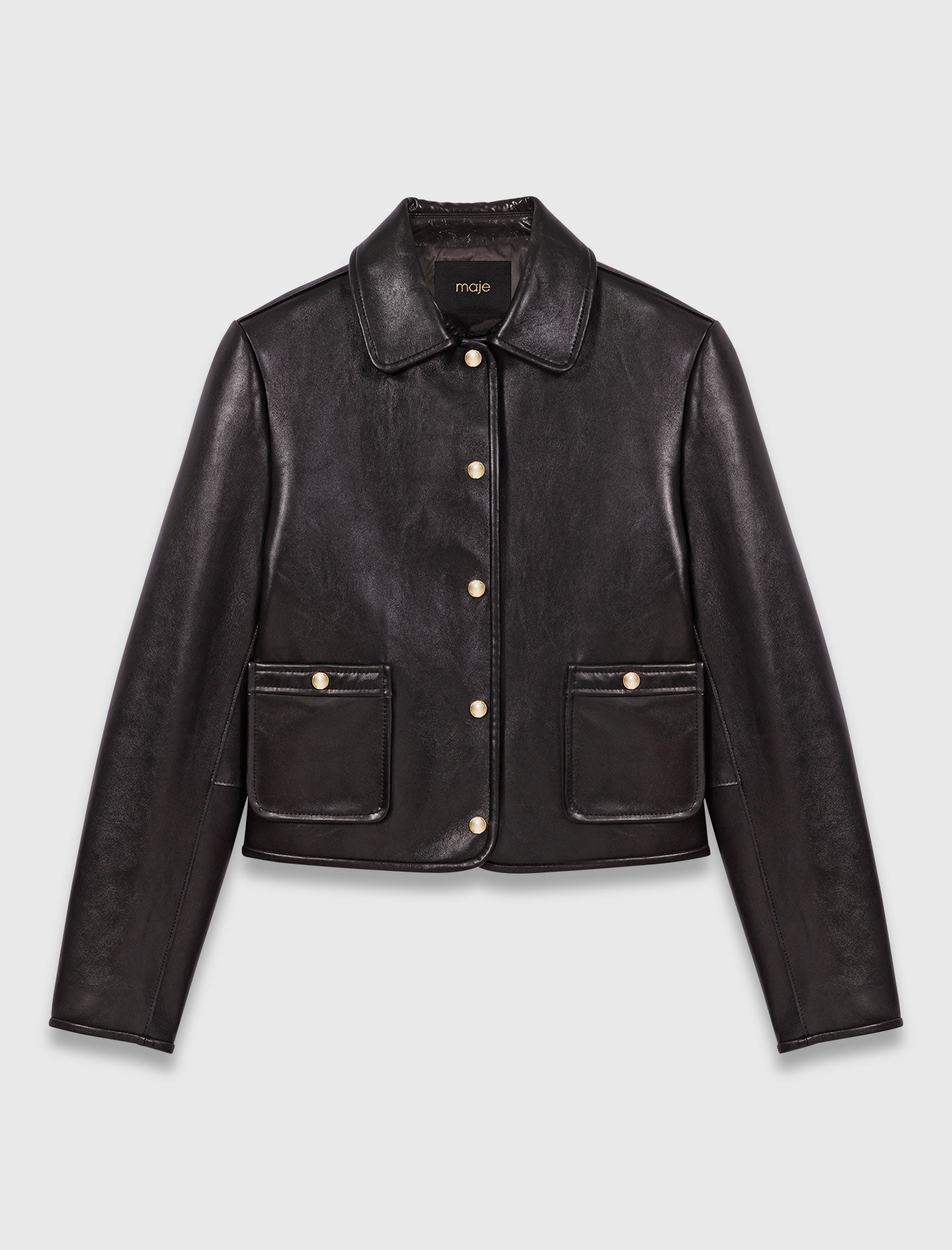 Cropped leather jacket Black