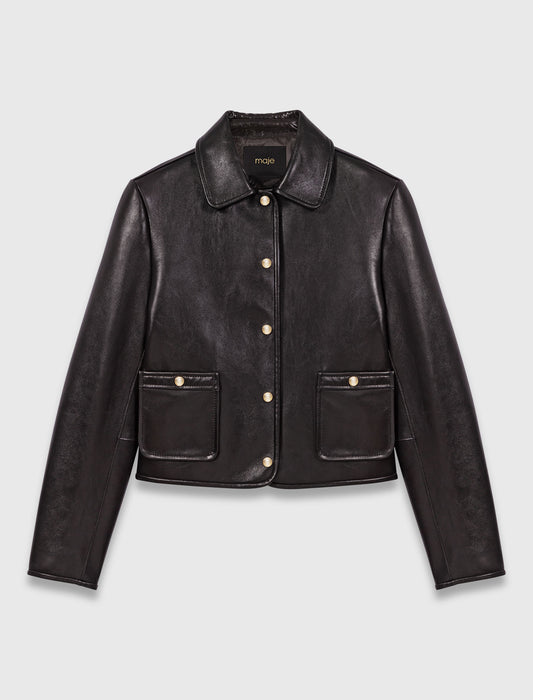 Cropped leather jacket Black