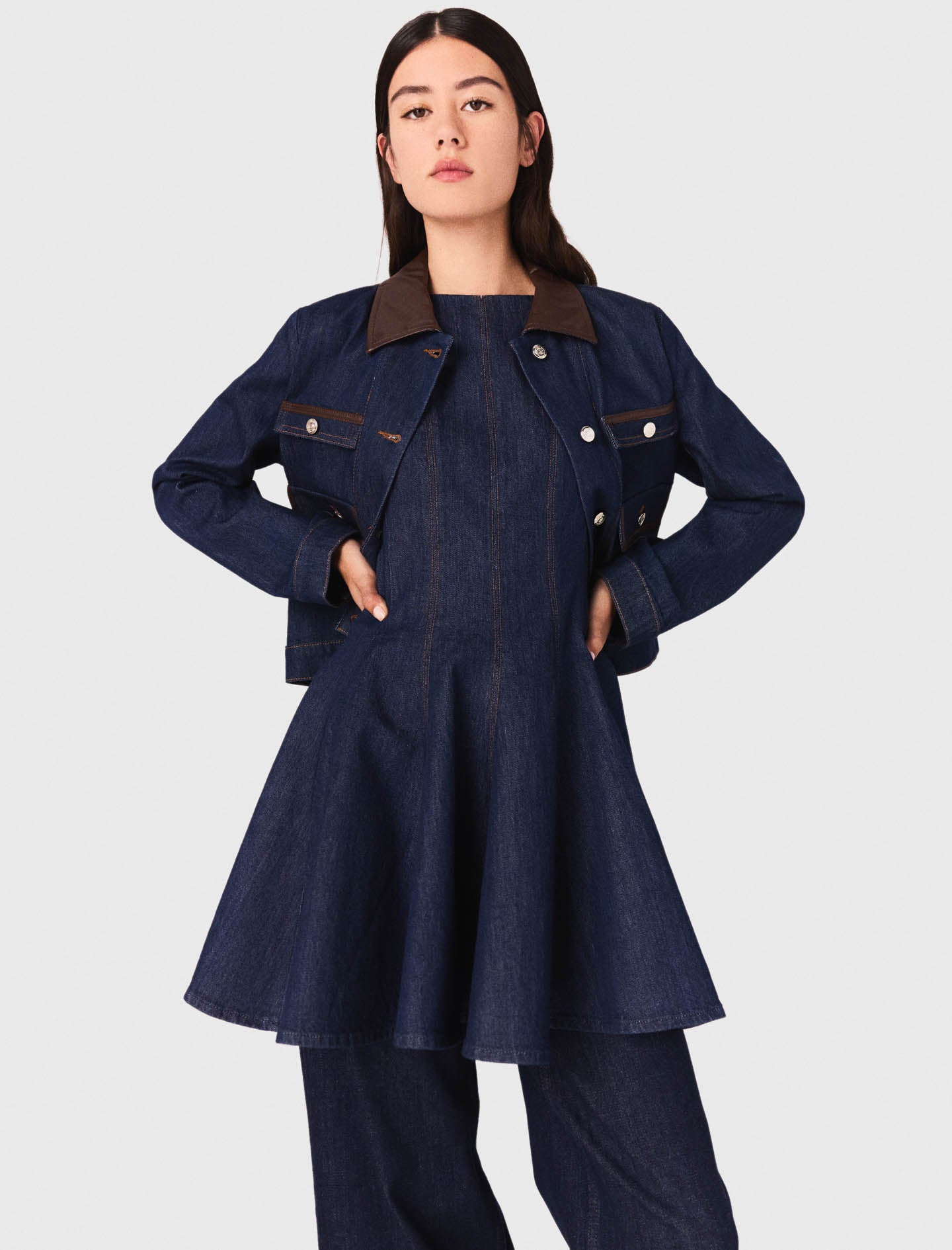 Denim jacket with faux leather