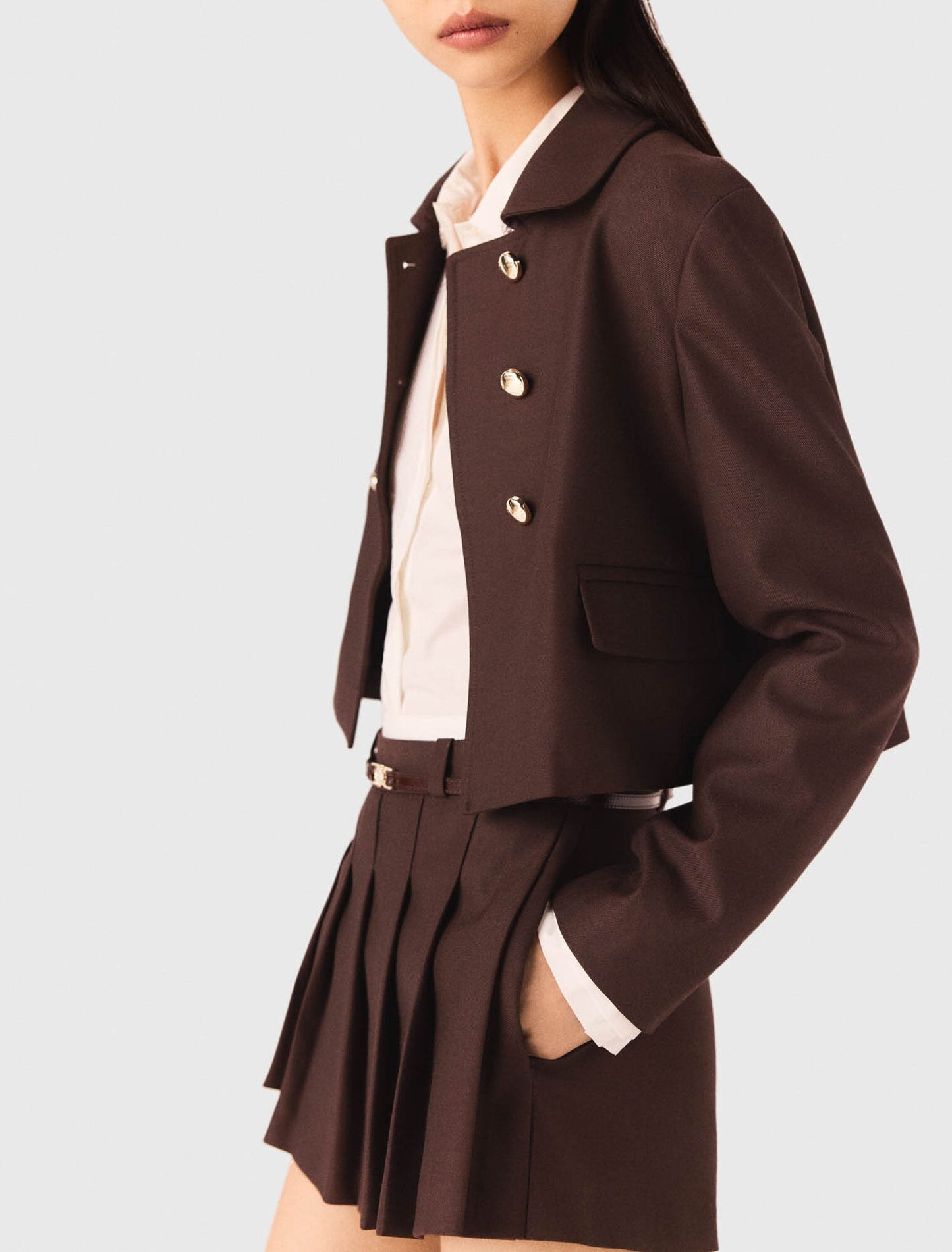 Short double-breasted jacket Brown