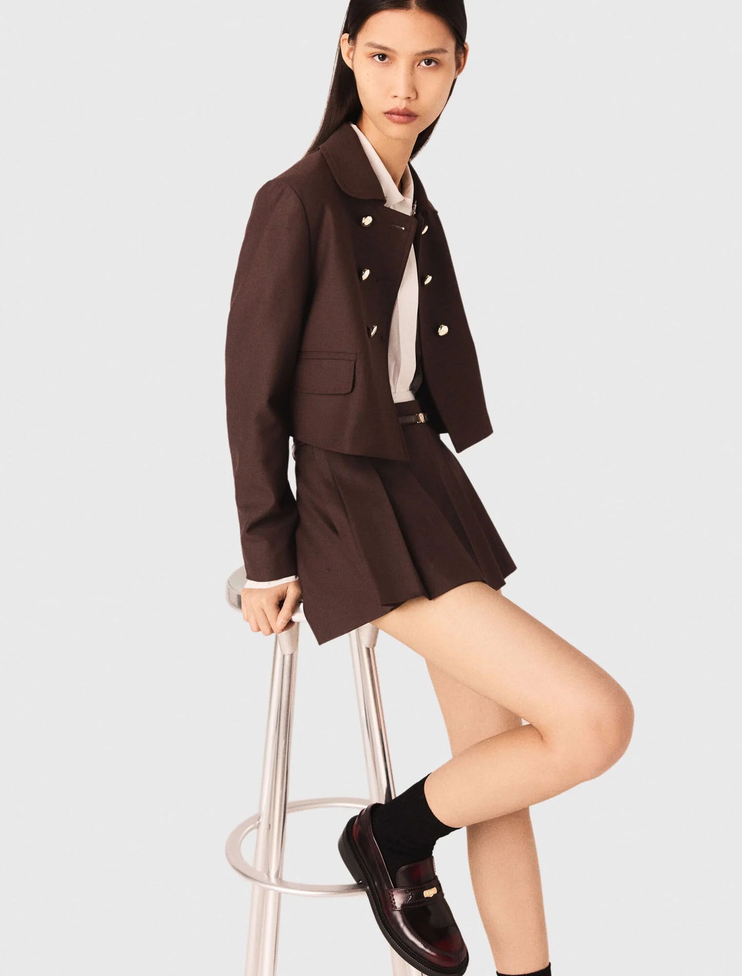 Short double-breasted jacket Brown