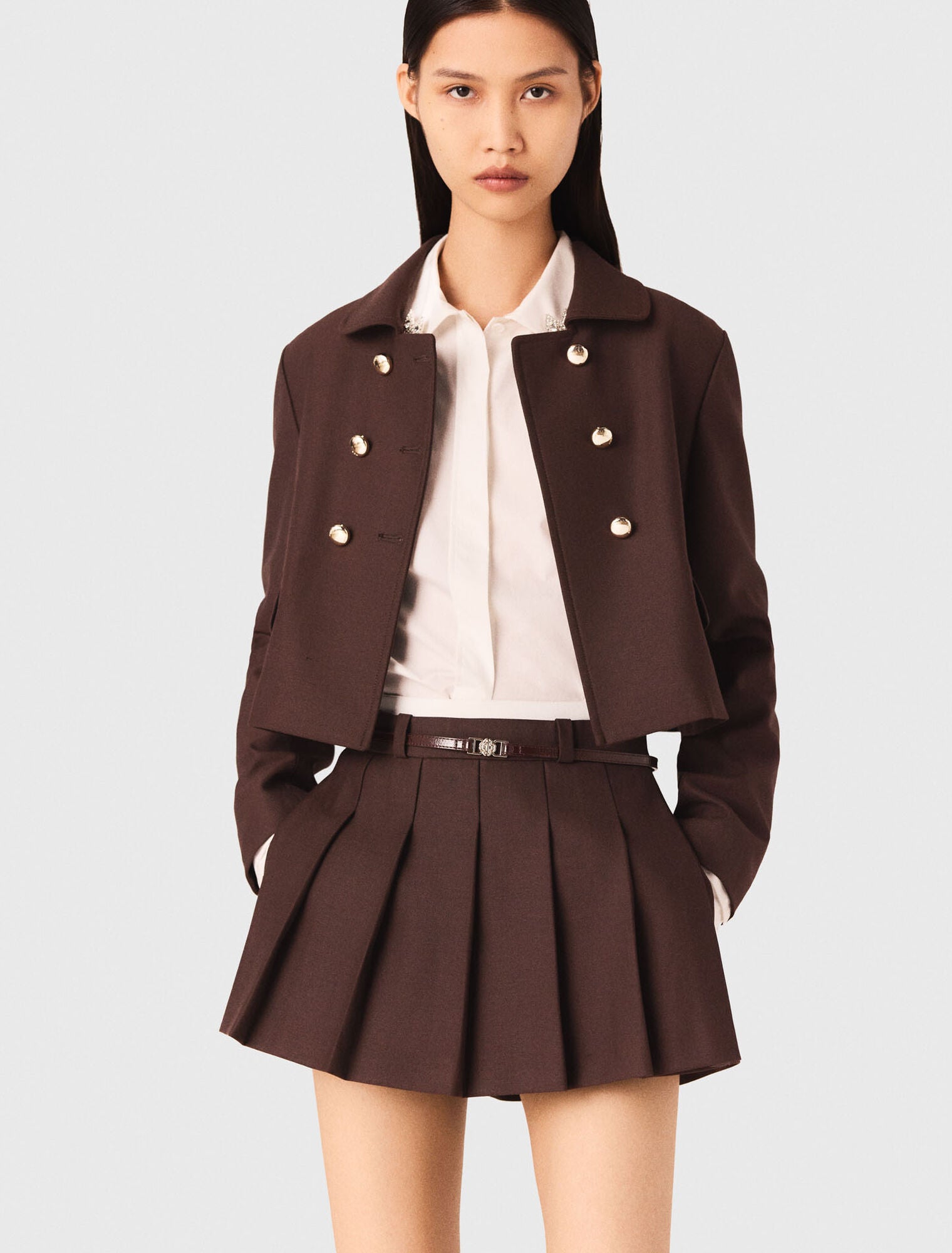 Short double-breasted jacket Brown