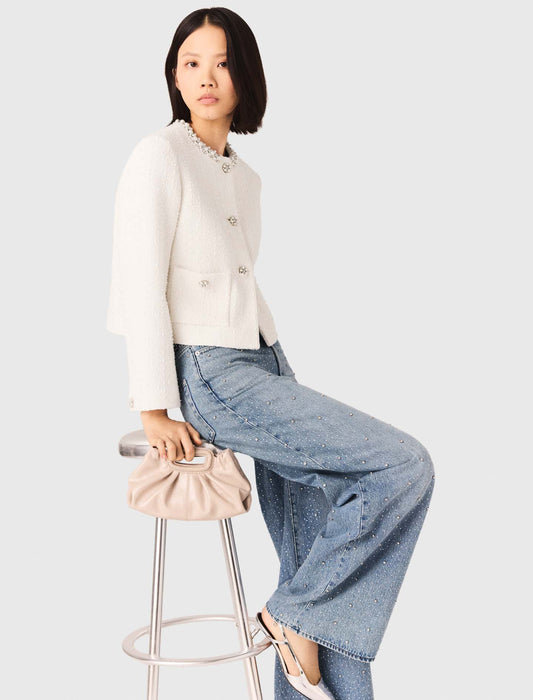 Pearl-Trimmed Tweed Jacket Ecru