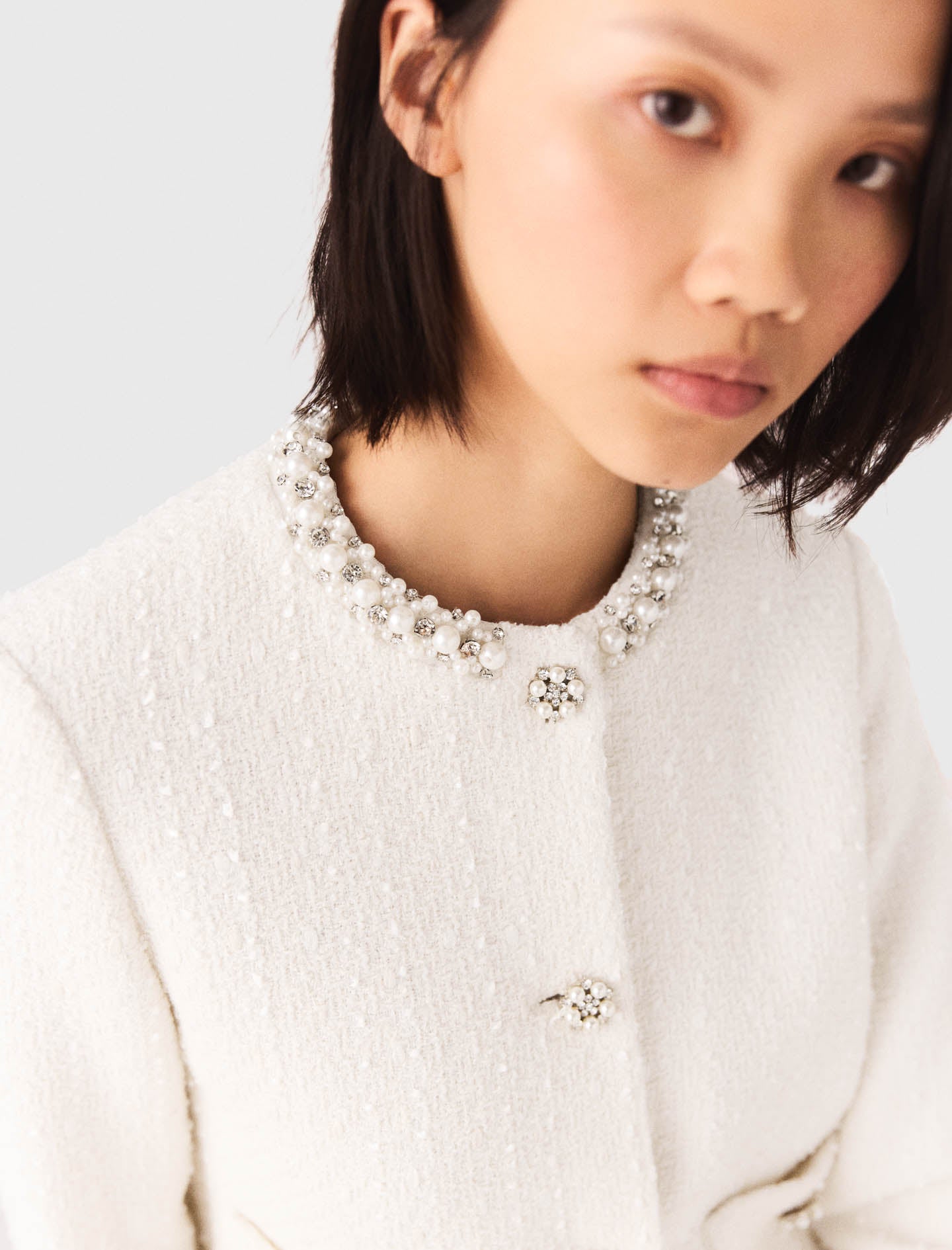 Pearl-Trimmed Tweed Jacket ECRU